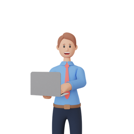 Businessman working on laptop  3D Illustration