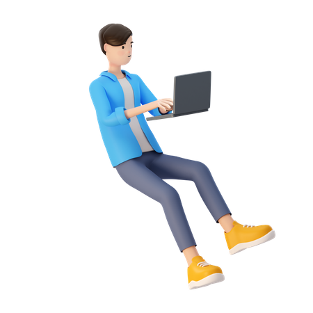 Businessman working on laptop 3D Illustration