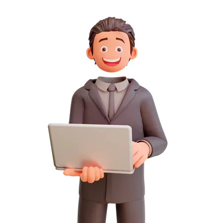 Businessman working on laptop 3D Illustration
