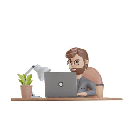 3 D Businessman Character Working With Laptop 3D Illustration