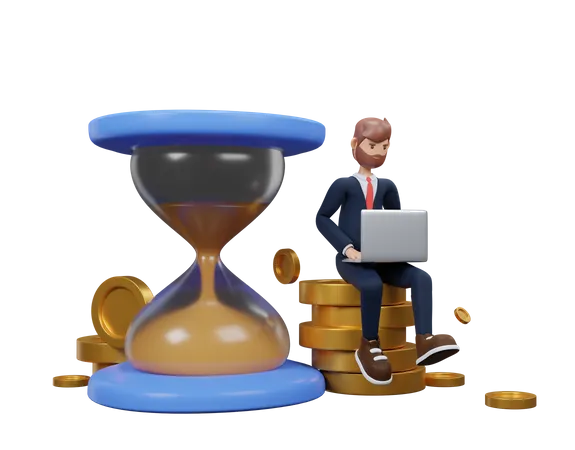 Hourglass With Sand Golden Time With Businessman 3 D Rendering Illustration 3D Illustration