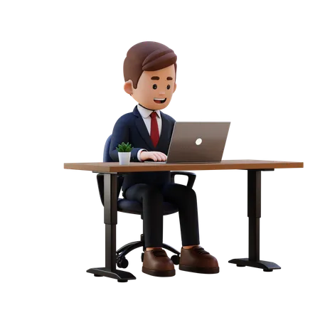 3 D Businessman Character Working On A Laptop 3D Illustration