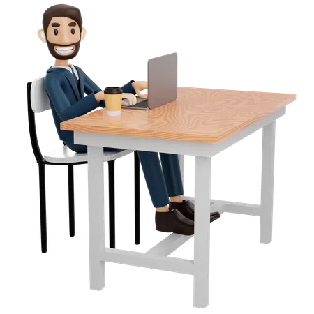 Businessman Working On Laptop At Office  3D Illustration