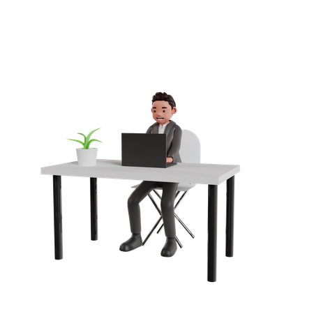 Businessman Working On Laptop At Office  3D Illustration