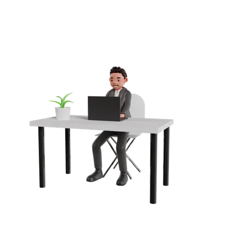 Businessman Working On Laptop At Office  3D Illustration