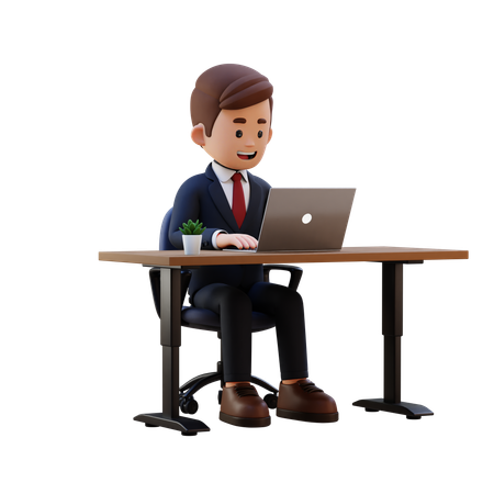 Businessman Working On Laptop At Office  3D Illustration