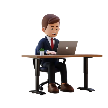 Businessman Working On Laptop At Office  3D Illustration