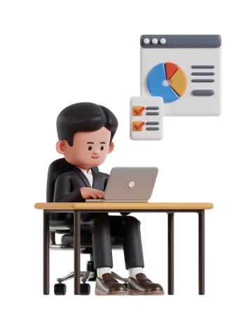 Businessman working on laptop at office desk  3D Illustration