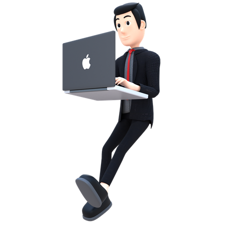 Businessman Working On Mac Book  3D Icon