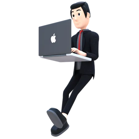 Businessman Working On Mac Book  3D Illustration