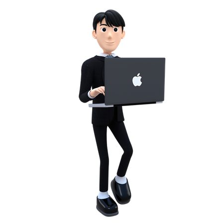 Businessman Working On Mac Book 3D Illustration