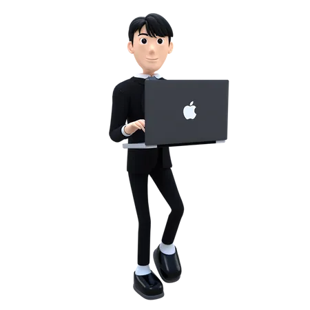 Businessman Working On Mac Book  3D Illustration