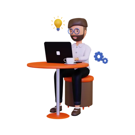 Businessman working on new business idea  3D Illustration