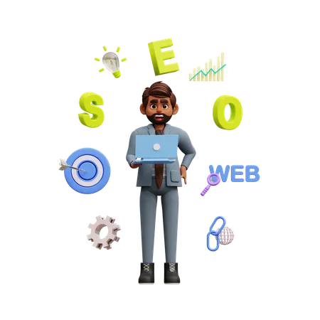 Businessman Working On Seo Strategy  3D Illustration