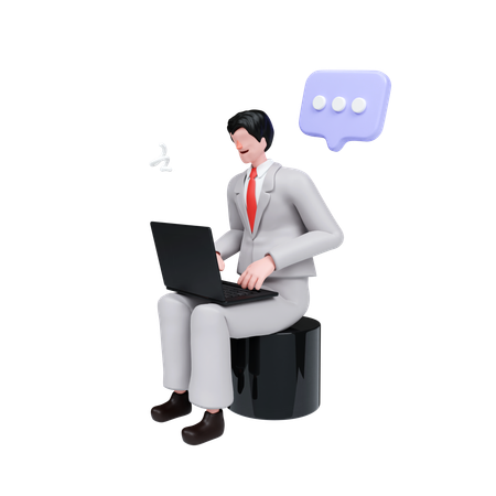 Businessman Working Remotely On Laptop While Doing Online Chatting  3D Icon