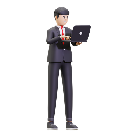 Businessman Working Using A Laptop  3D Illustration