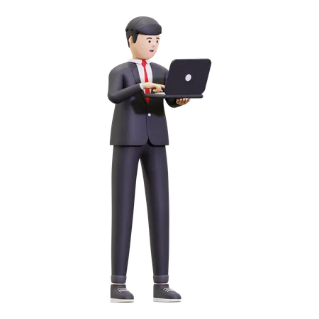 Businessman Working Using A Laptop  3D Illustration