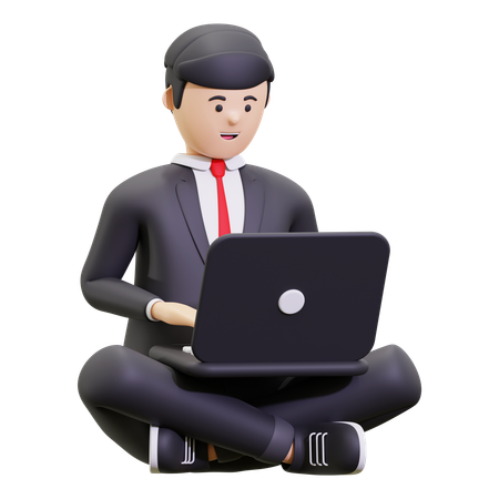 Businessman Working Using A Laptop  3D Illustration