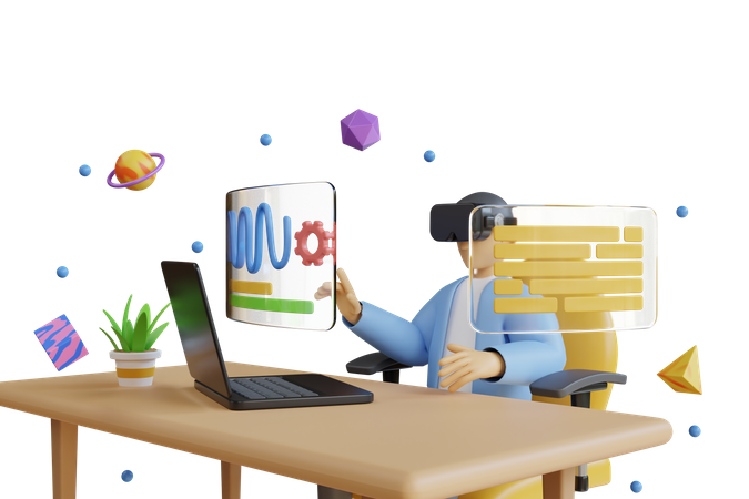 Businessman working using VR glasses  3D Illustration