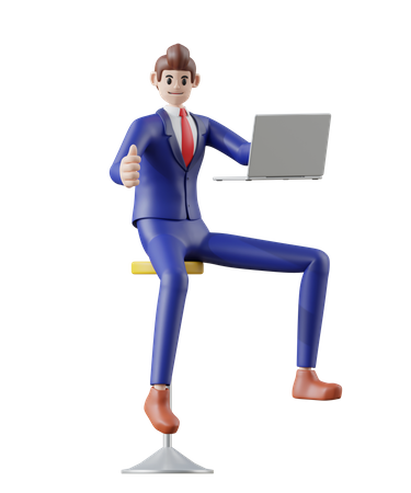 Businessman working with laptop  3D Illustration