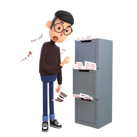 Businessman working with paper management  3D Illustration