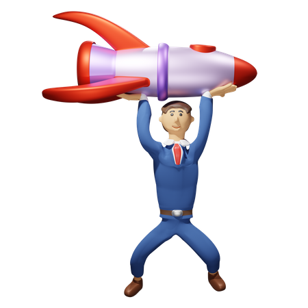 Businessman with rocket  3D Illustration
