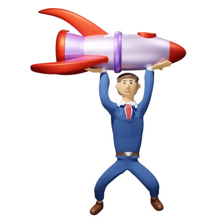 Businessman with rocket  3D Illustration