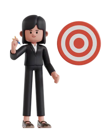 Businesswoman Aiming At Target With Darts  3D Illustration