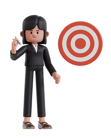 Businesswoman Aiming At Target With Darts  3D Illustration