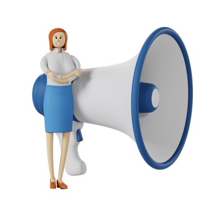 Businesswoman and big megaphone  3D Illustration