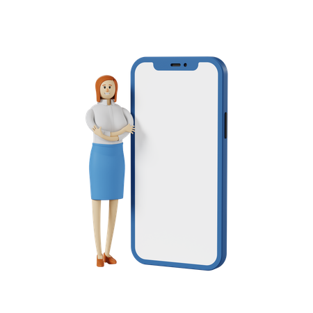 Businesswoman and big smartphone  3D Illustration