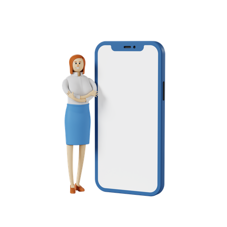 Businesswoman and big smartphone 3D Illustration