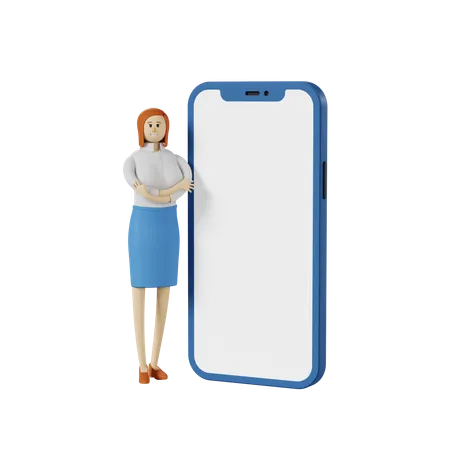 Businesswoman and big smartphone  3D Illustration