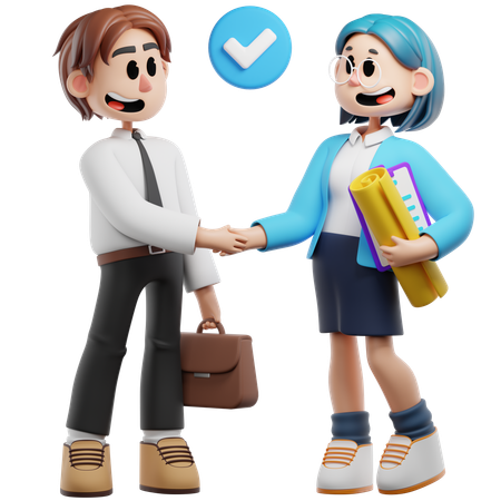 Businesswoman And Businessman Done Business Deal  3D Illustration