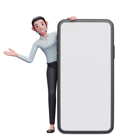 Businesswoman appears from behind phone  3D Illustration