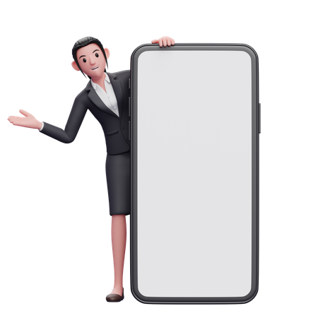 Businesswoman appears from behind phone  3D Illustration