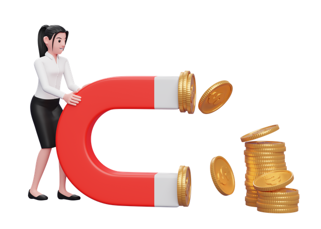 Businesswoman attract money using magnet  3D Icon