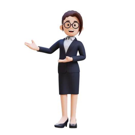 Businesswoman Business Suit Holding Her Hands Out In Gesture Of Welcoming  3D Illustration
