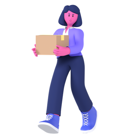 Businesswoman Carrying Box While Delivered Package  3D Icon
