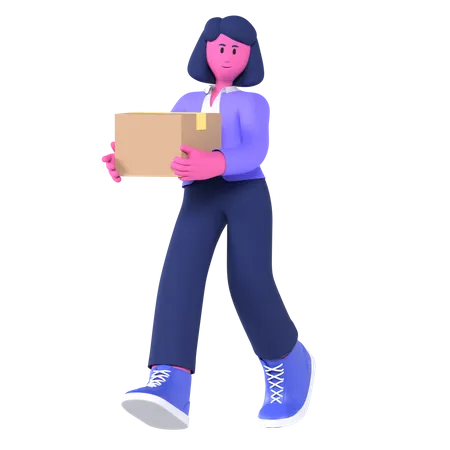 Businesswoman Carrying Box While Delivered Package  3D Illustration