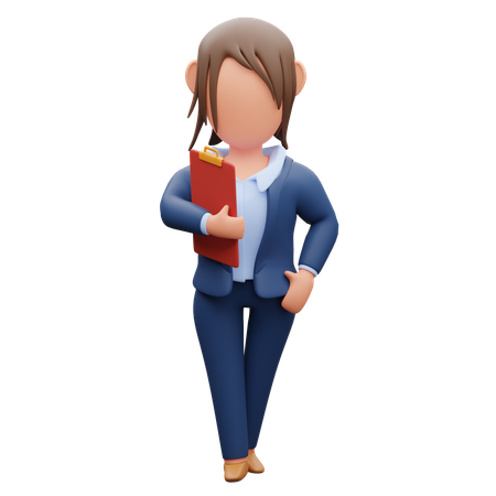 Businesswoman Carrying Clipboard  3D Illustration