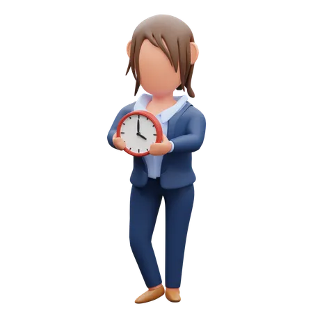 Businesswoman Carrying Clock  3D Illustration