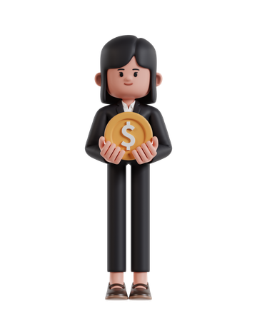 Businesswoman Carrying Dollar Coin  3D Illustration