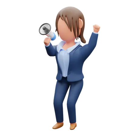 Businesswoman Carrying Megaphone  3D Illustration