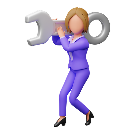 Businesswoman Carrying Wrench  3D Illustration