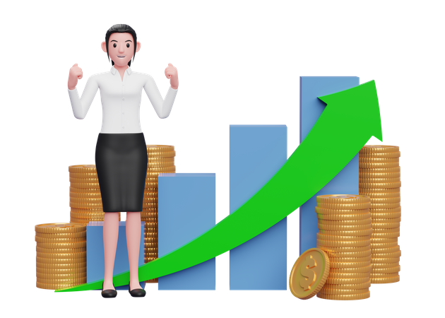 Businesswoman celebrate financial success  3D Icon