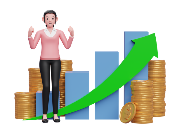 Businesswoman celebrate financial success  3D Illustration