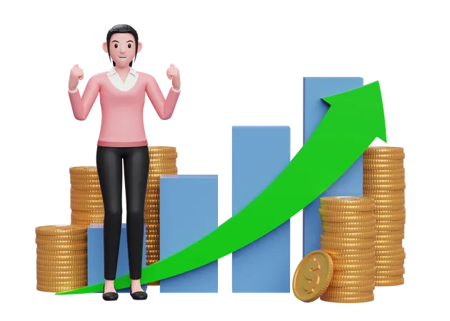 Businesswoman celebrate financial success  3D Illustration