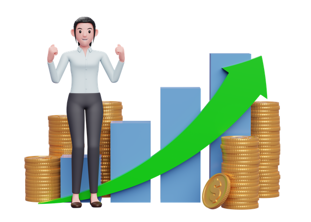 Businesswoman celebrate financial success 3D Illustration