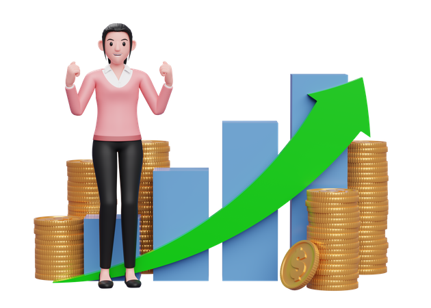 Businesswoman celebrate financial success 3D Illustration